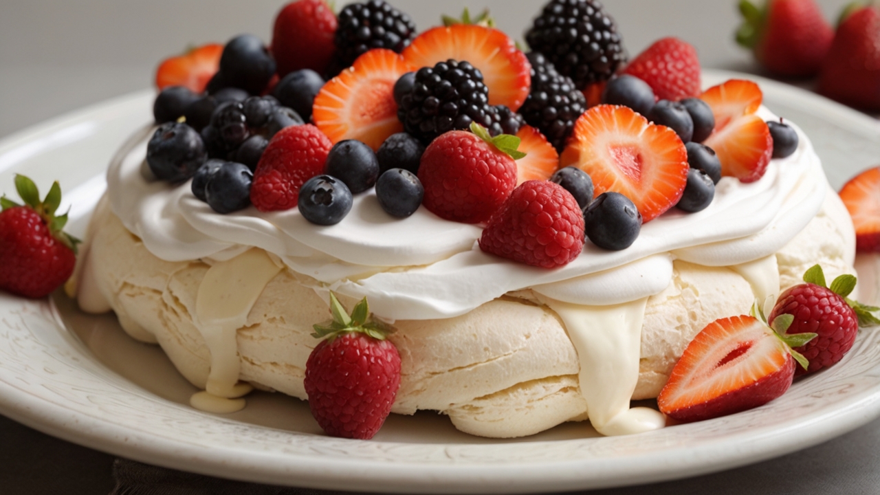 Australian Pavlova Recipe with Fresh Fruit and Soft Cream Topping