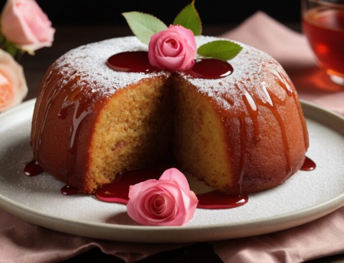 Recipe to Make Sweet Indian Gulab Jamun Cake with Rose Syrup