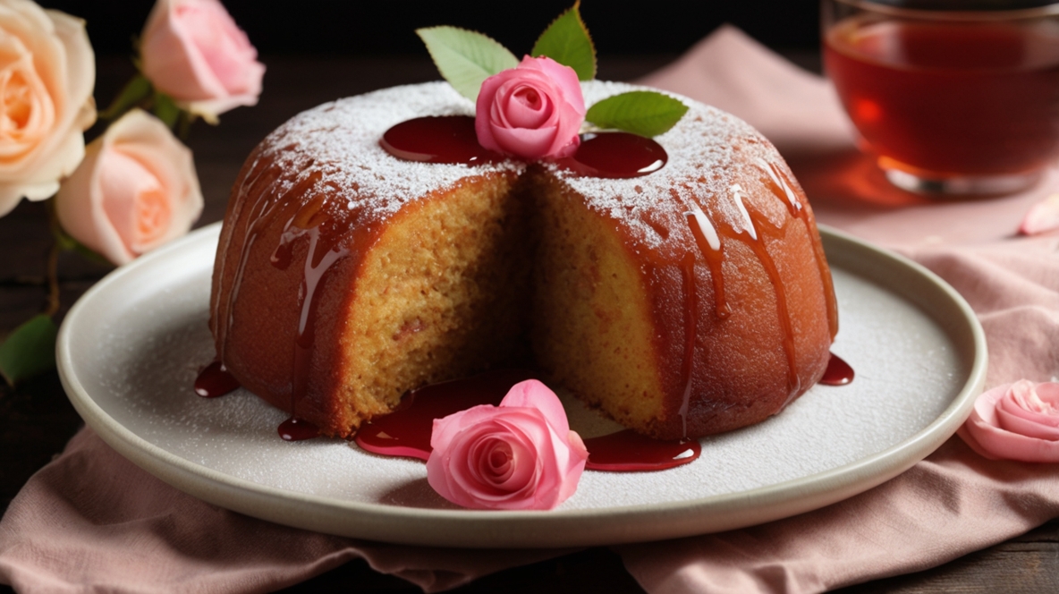 Recipe to Make Sweet Indian Gulab Jamun Cake with Rose Syrup