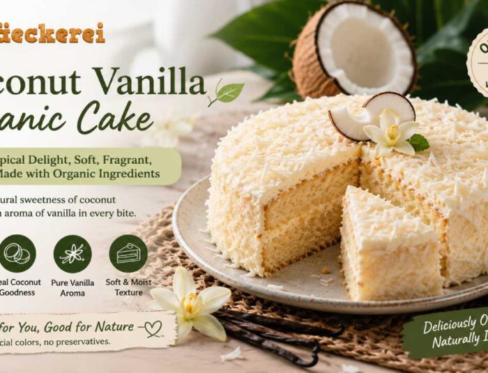 Coconut Vanilla Organic Cake, A Tropical Dessert That Is Soft, Fragrant, and Naturally Delicious