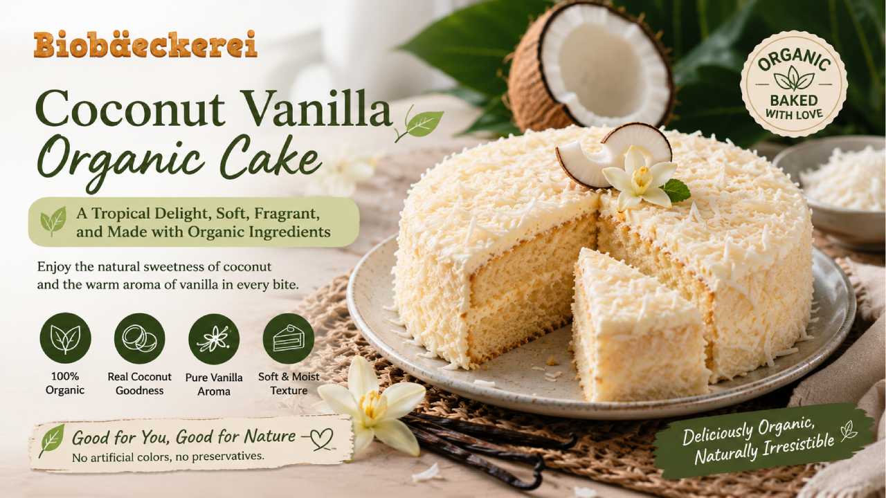 Coconut Vanilla Organic Cake, A Tropical Dessert That Is Soft, Fragrant, and Naturally Delicious