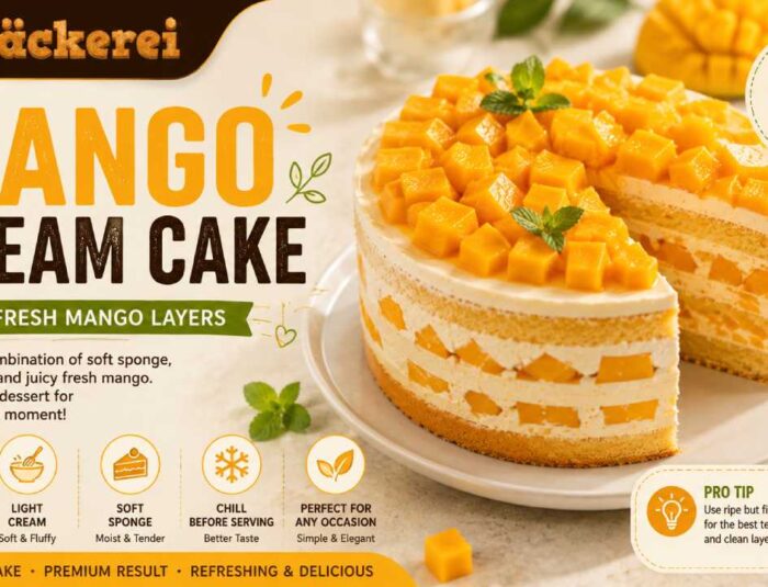 Mango Cream Cake with Fresh Fruit Layers for a Light and Refreshing Dessert