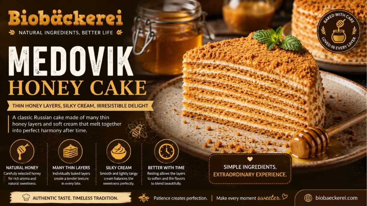 Medovik Cake Charms with Thin Honey Layers and Silky Cream