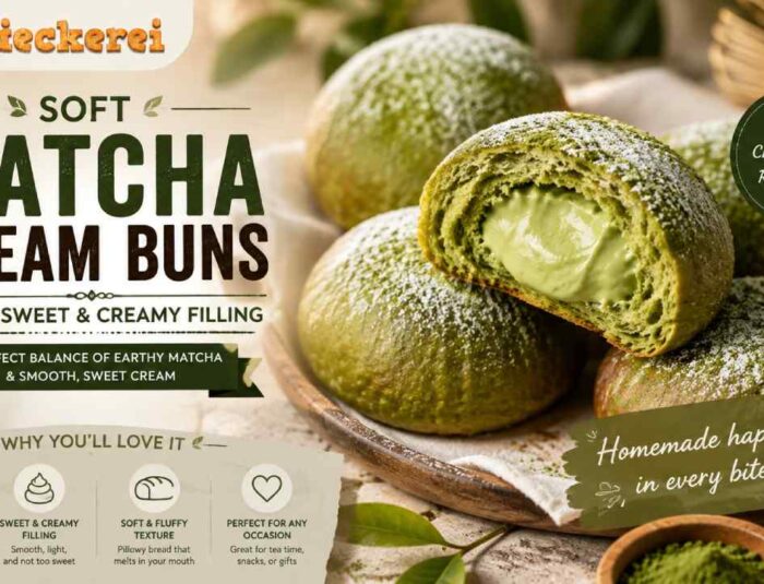 Soft Matcha Cream Buns with a Sweet and Creamy Filling