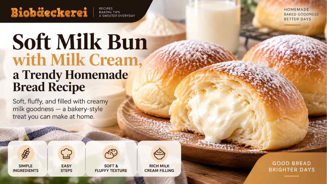 Soft Milk Bun with Milk Cream, a Trendy Homemade Bread Recipe